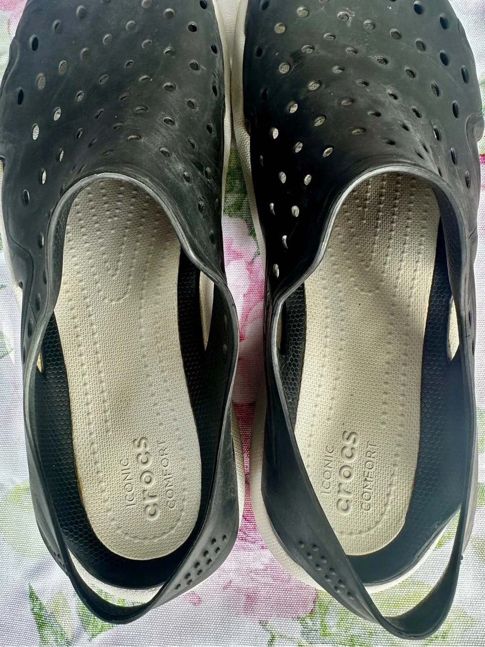 CROCS Black Perforated Slip-On Clogs with Heel Strap